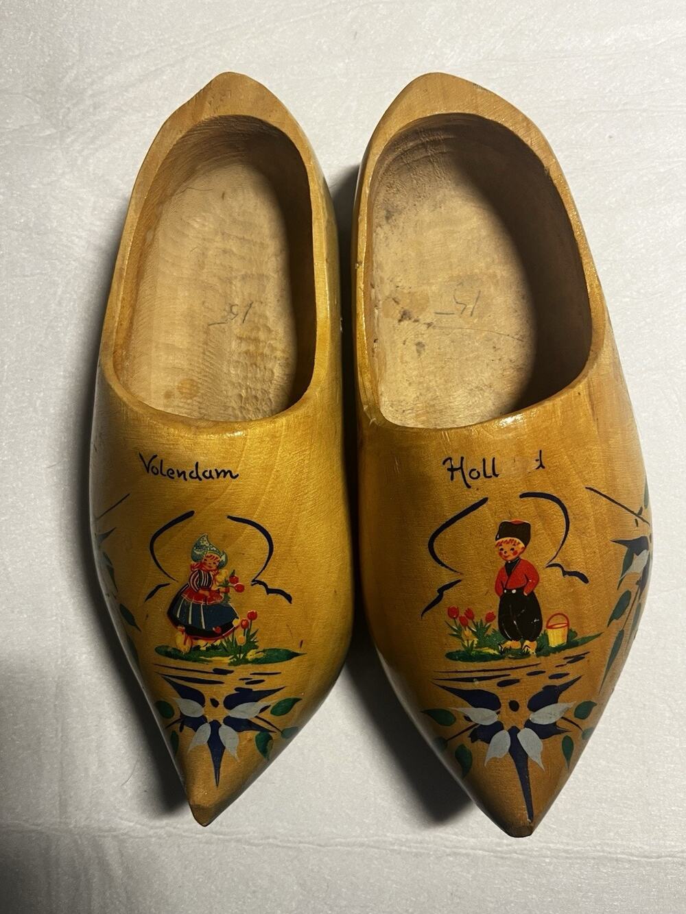 Vintage Volendam Holland Dutch Wooden Clogs Hand Painted Folk Art Shoes